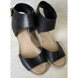 Vince Camuto black leather uppers wedge espadrilles sandal size 10m